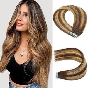16" 100% Human Hair Tape In Extensions 20pcs 40g Color #4/27